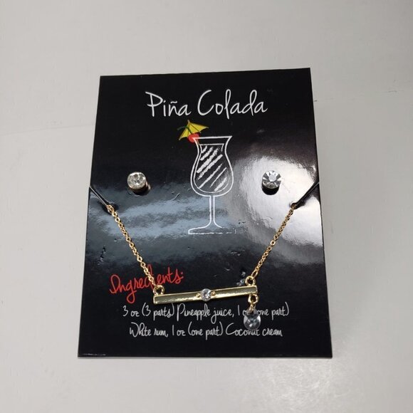 Women's Piña Colada Bead Charm Bar Necklace With matching Crystal Stud Earrings - Picture 4 of 5